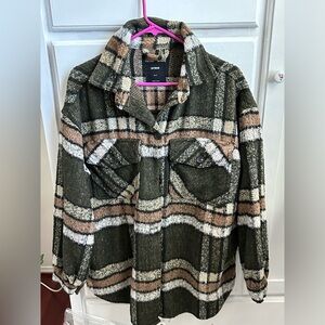 green plaid oversized button up jacket - H&M jacket